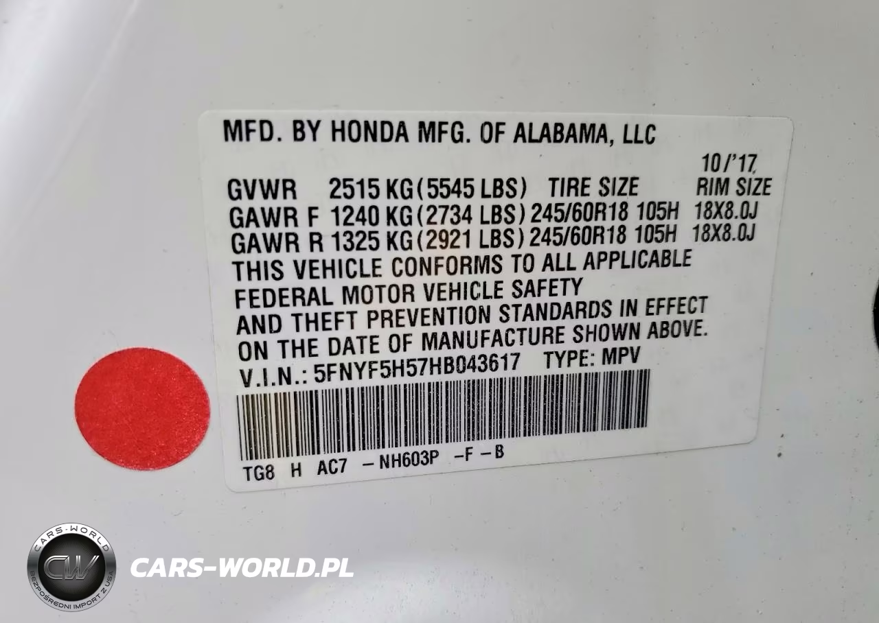 2017 Honda Pilot Exl VIN:5FNYF5H57HB043617 - 13