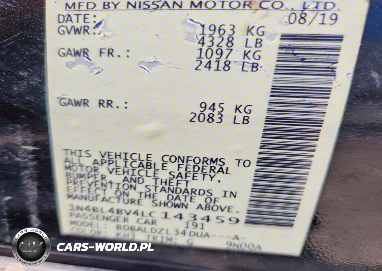 2020 Nissan Altima S VIN:1N4BL4BV4LC143459 - 12
