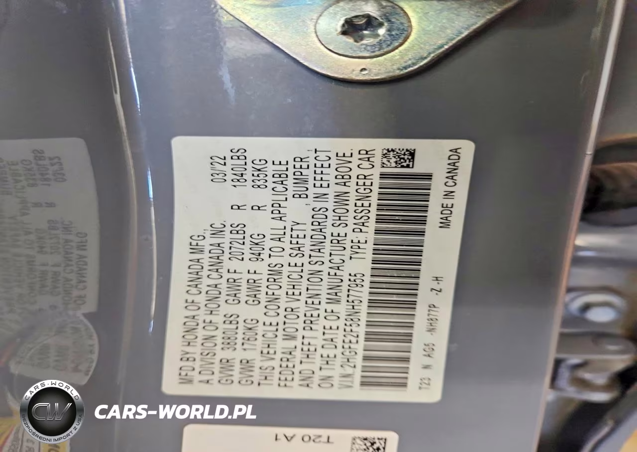 2022 Honda Civic Sport VIN:2HGFE2F58NH577955 - 12