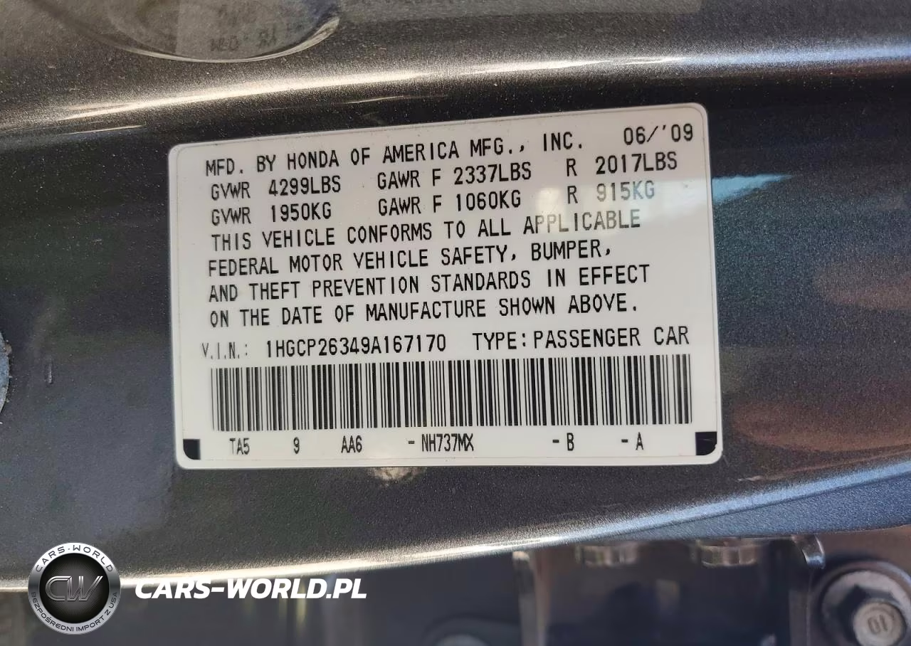 2009 Honda Accord Lx VIN:1HGCP26349A167170 - 12