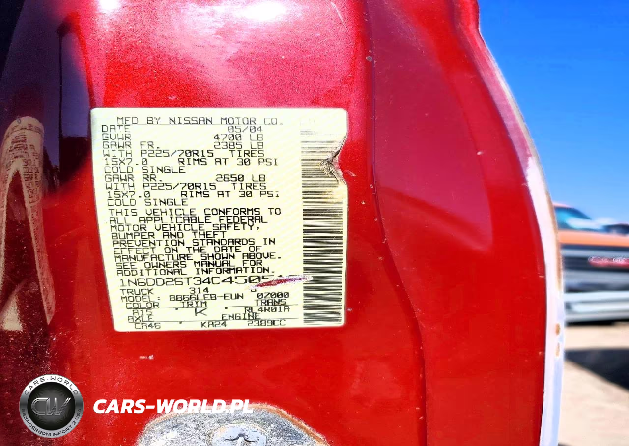 2004 Nissan Frontier King Cab Xe VIN:1N6DD26T34C450519 - 12