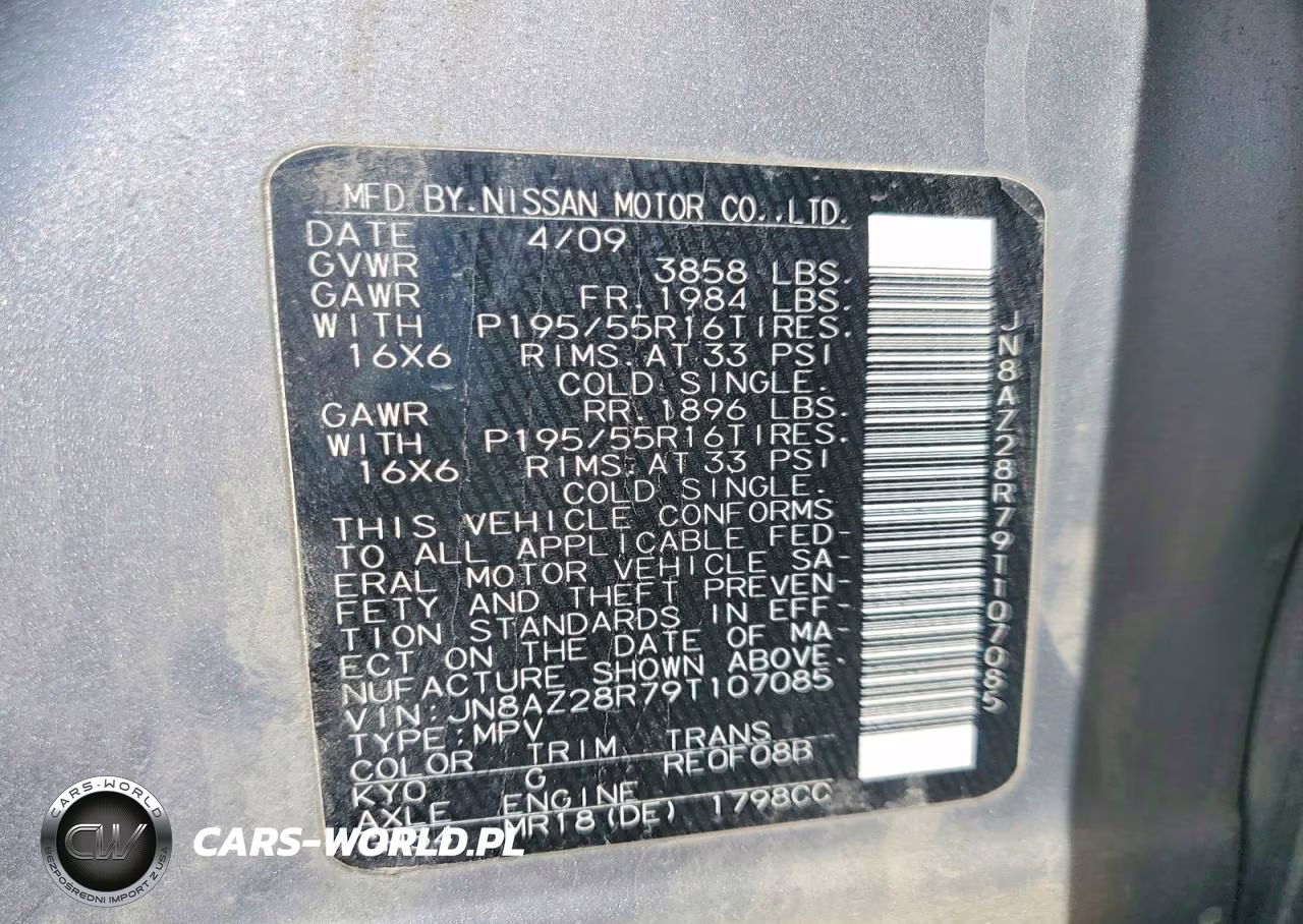 2009 Nissan Cube 1.8 VIN:JN8AZ28R79T107085 - 13
