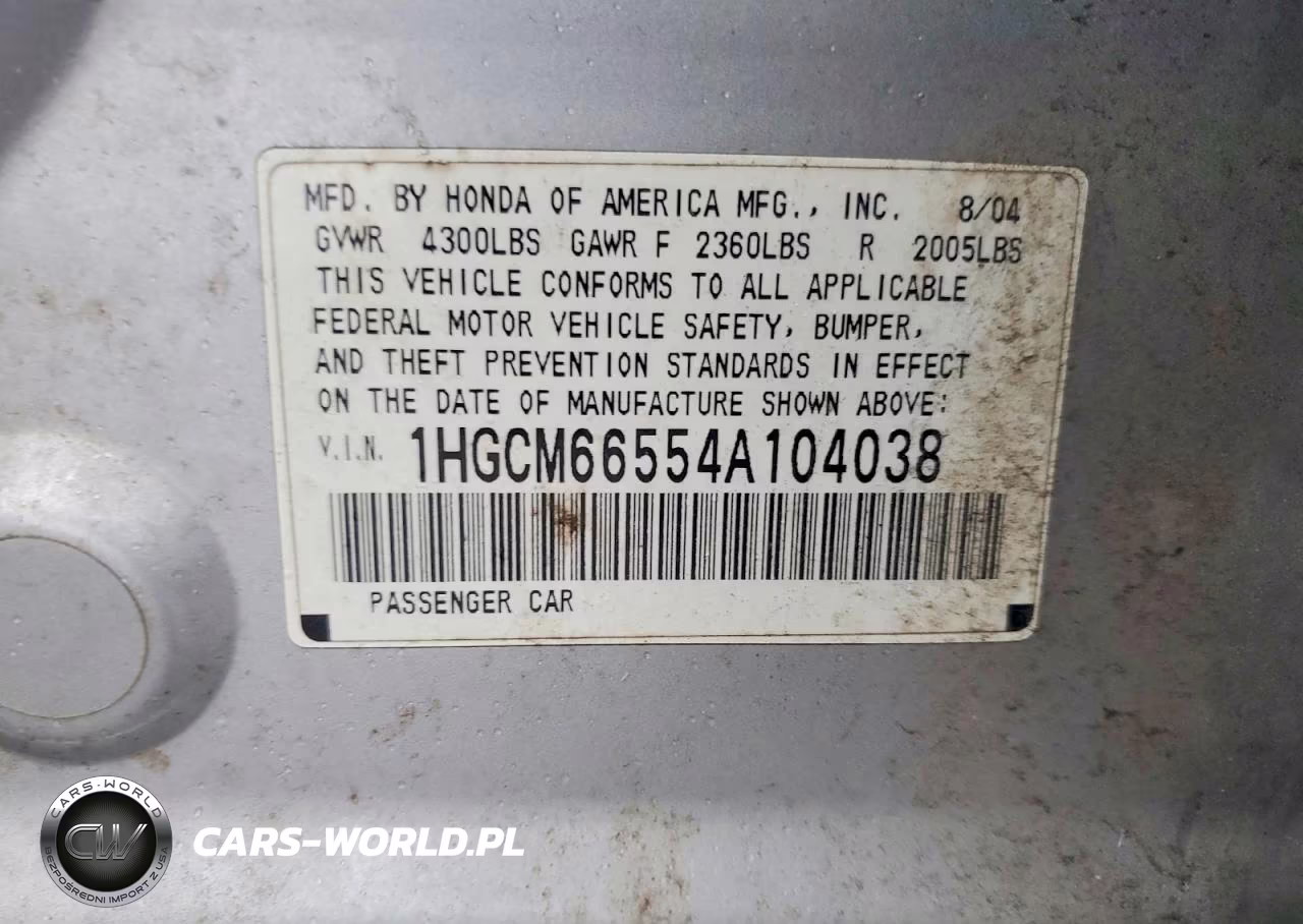 2004 Honda Accord Ex VIN:1HGCM66554A104038 - 12