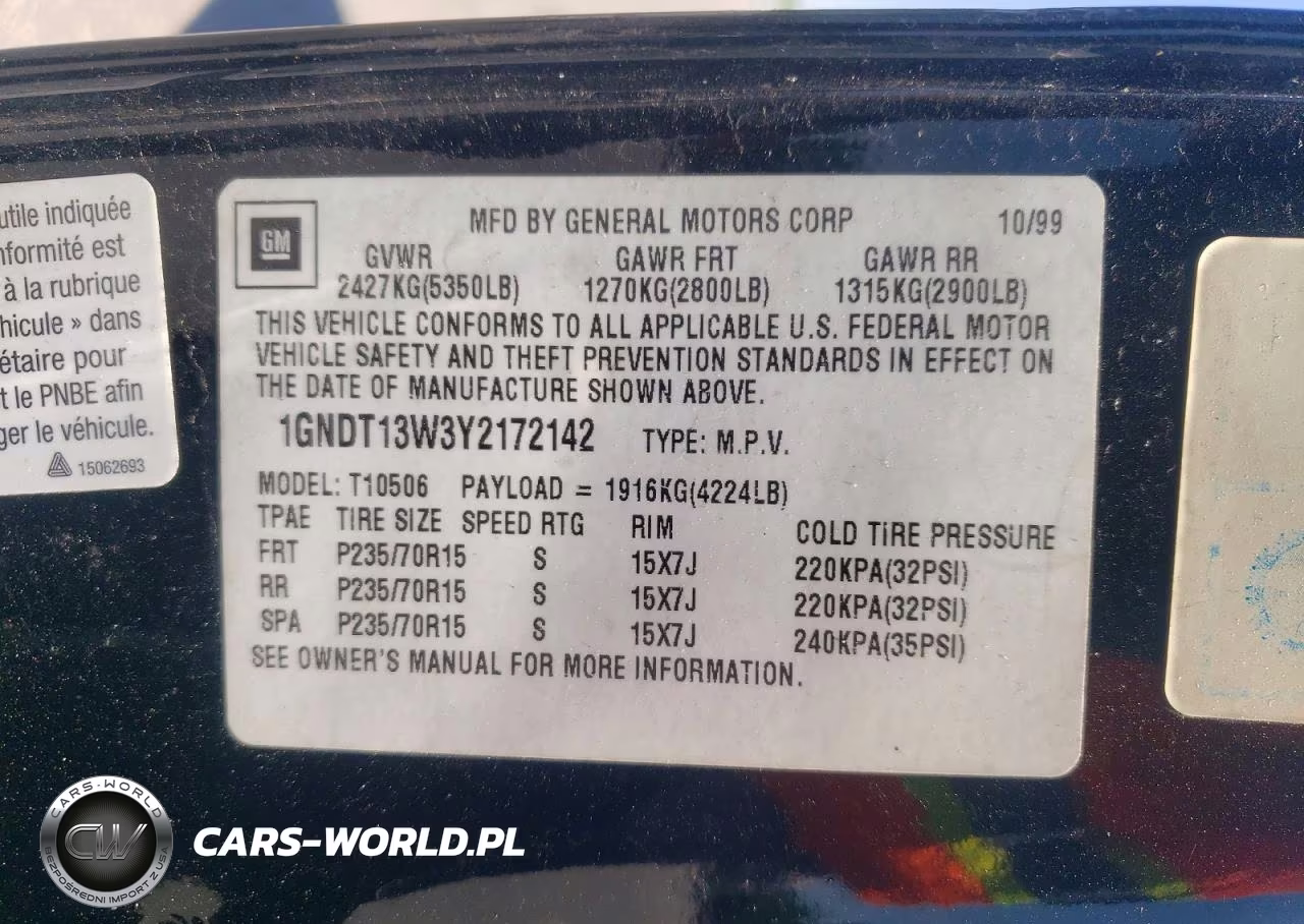 2000 Chevrolet Blazer VIN:1GNDT13W3Y2172142 - 13