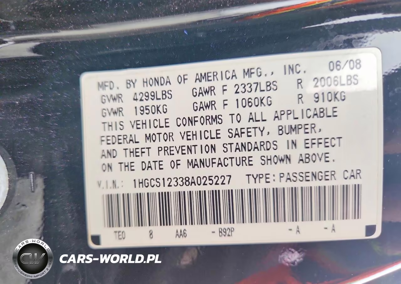 2008 Honda Accord Lx-S VIN:1HGCS12338A025227 - 12