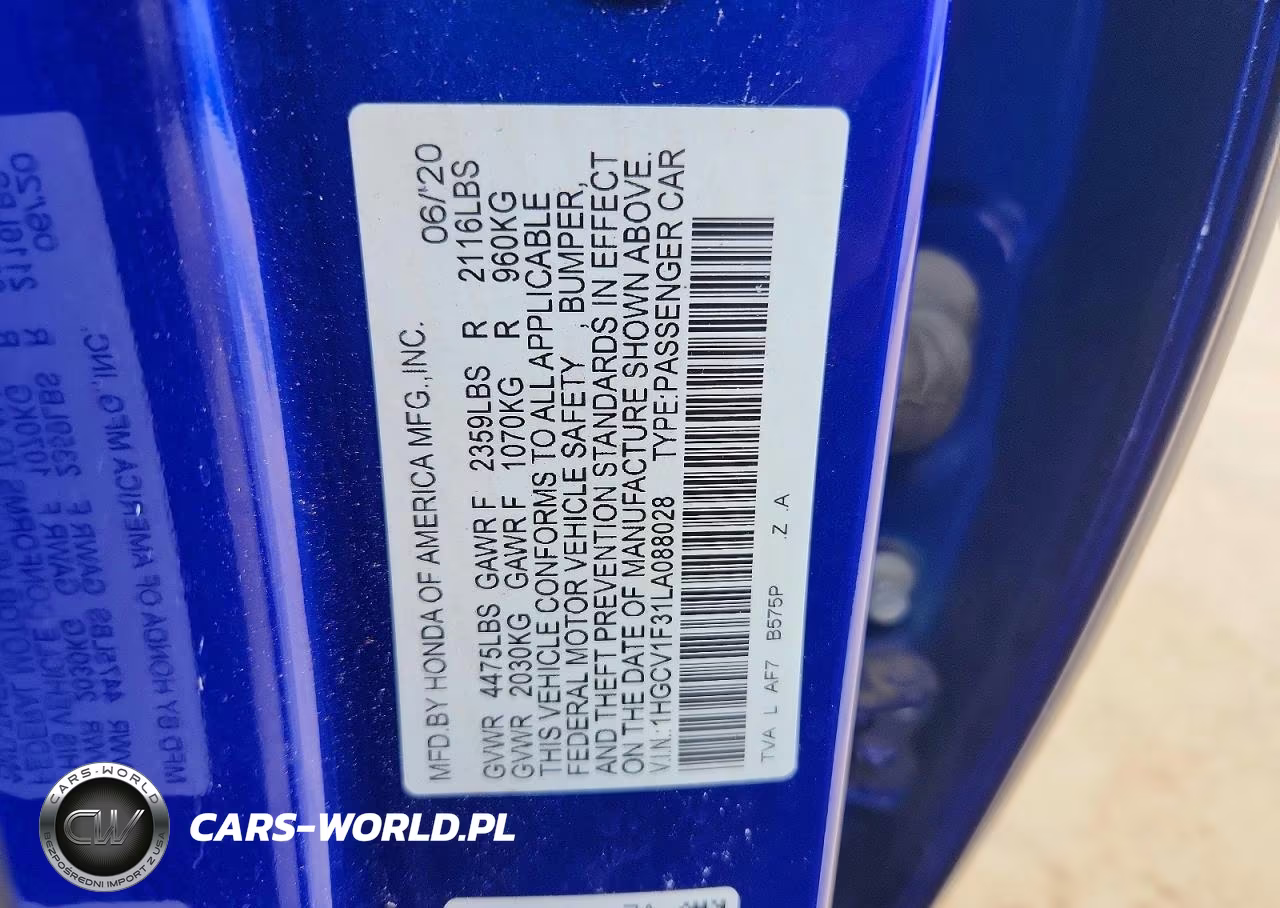 2020 Honda Accord Sport VIN:1HGCV1F31LA088028 - 12