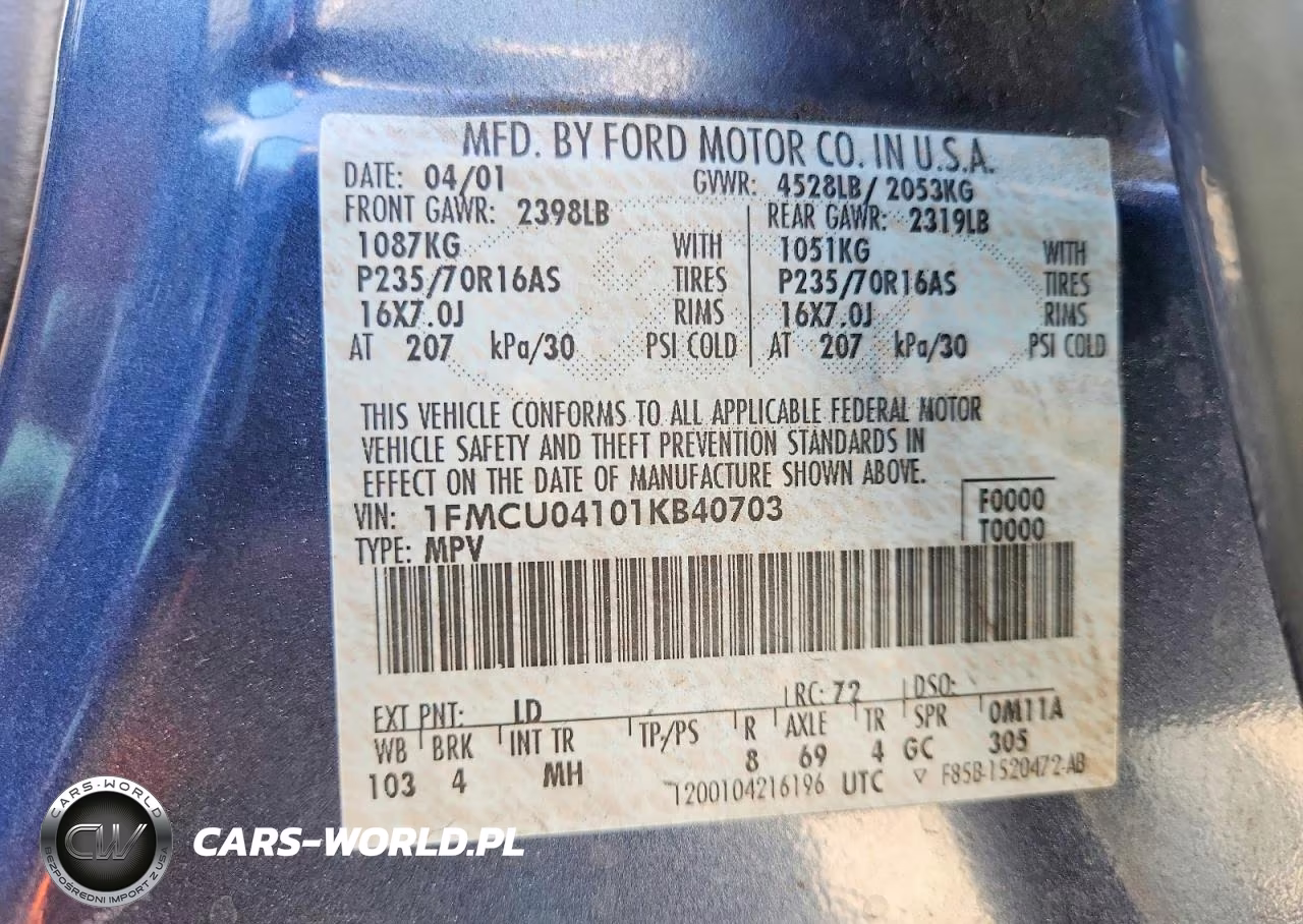 2001 Ford Escape Xlt VIN:1FMCU04101KB40703 - 14