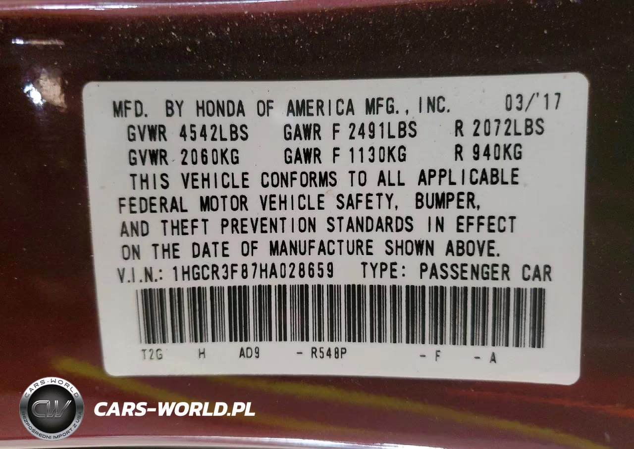 2017 Honda Accord Exl VIN:1HGCR3F87HA028659 - 12