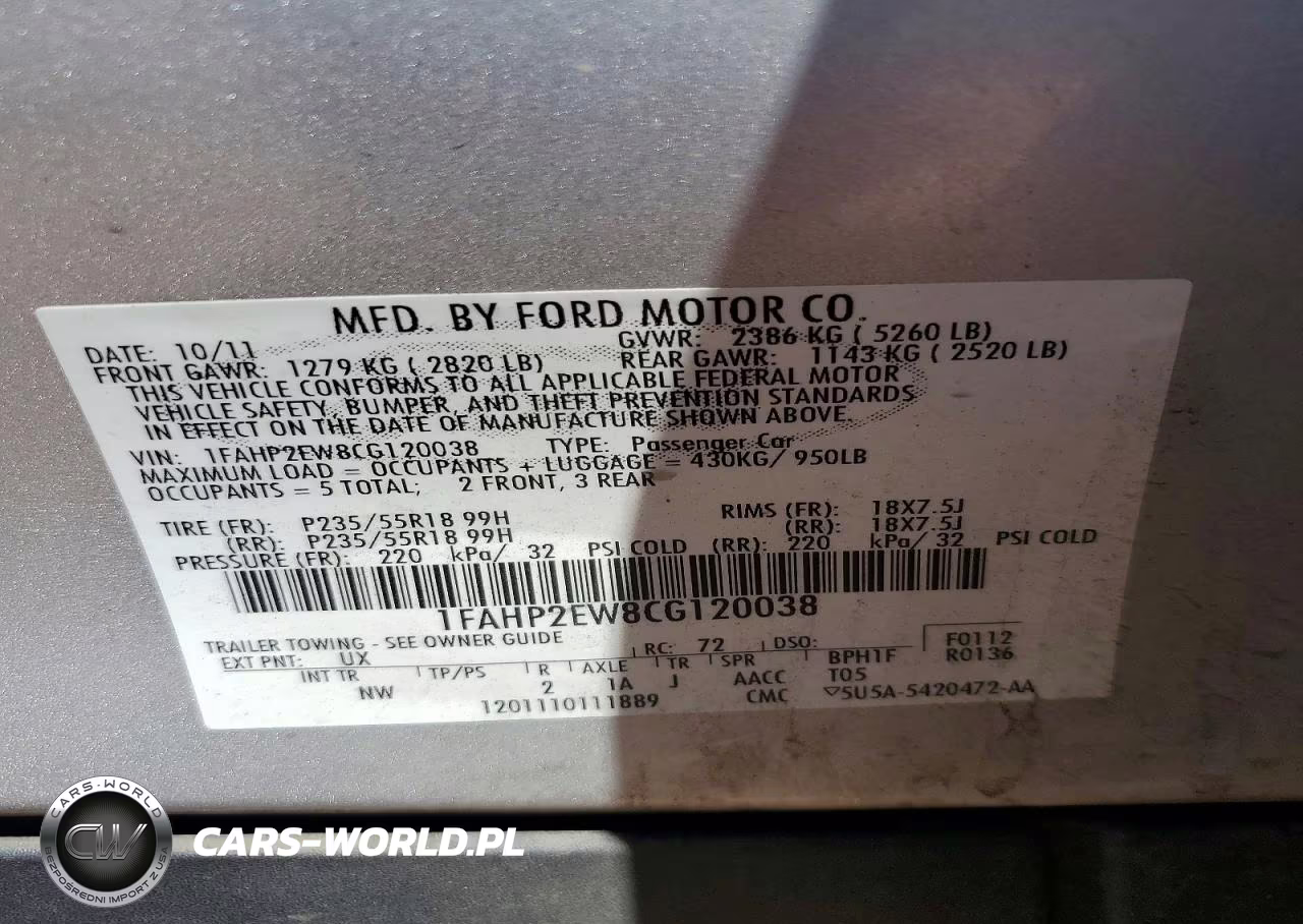 2012 Ford Taurus Sel VIN:1FAHP2EW8CG120038 - 12