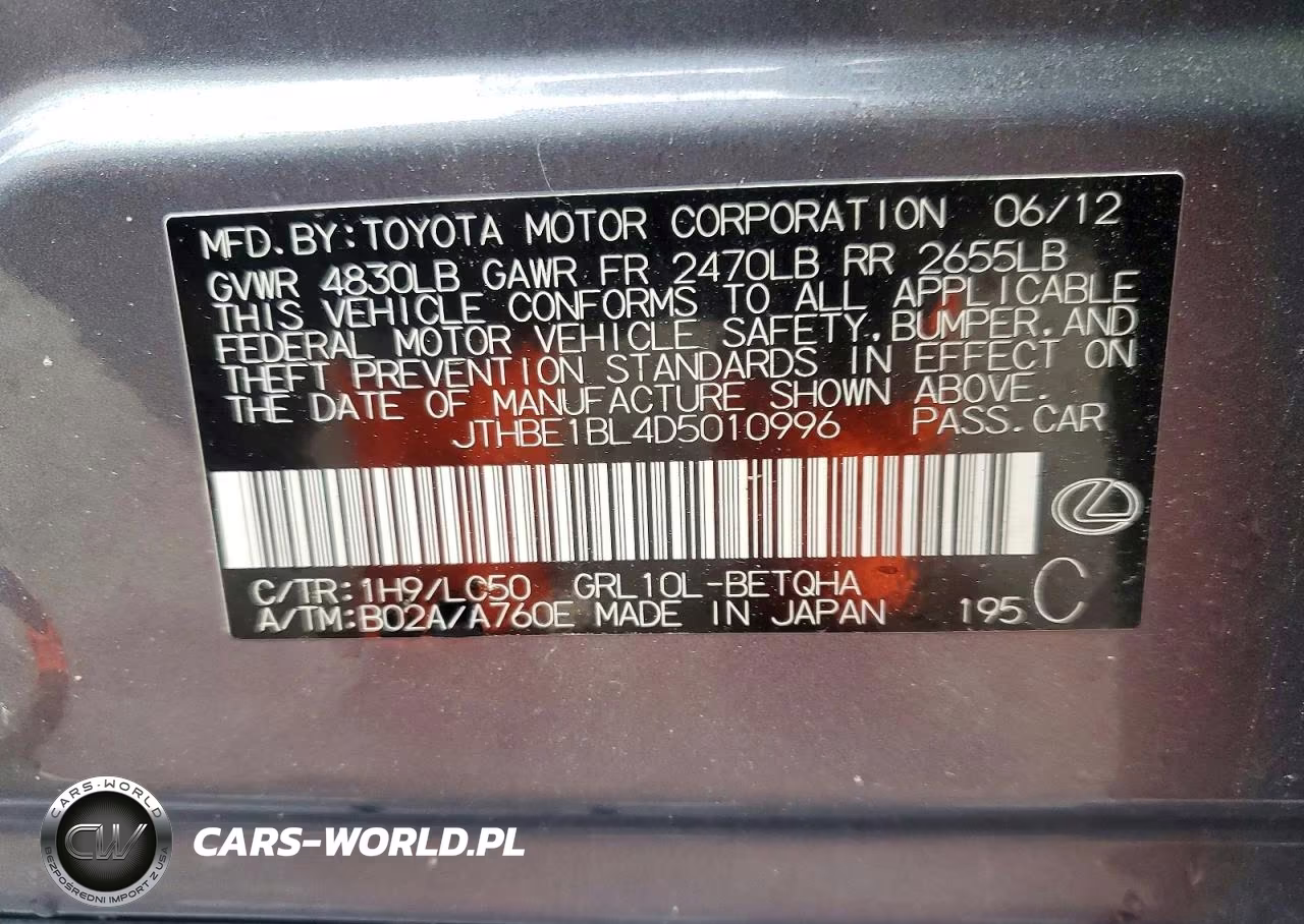 2013 Lexus Gs 350 VIN:JTHBE1BL4D5010996 - 12
