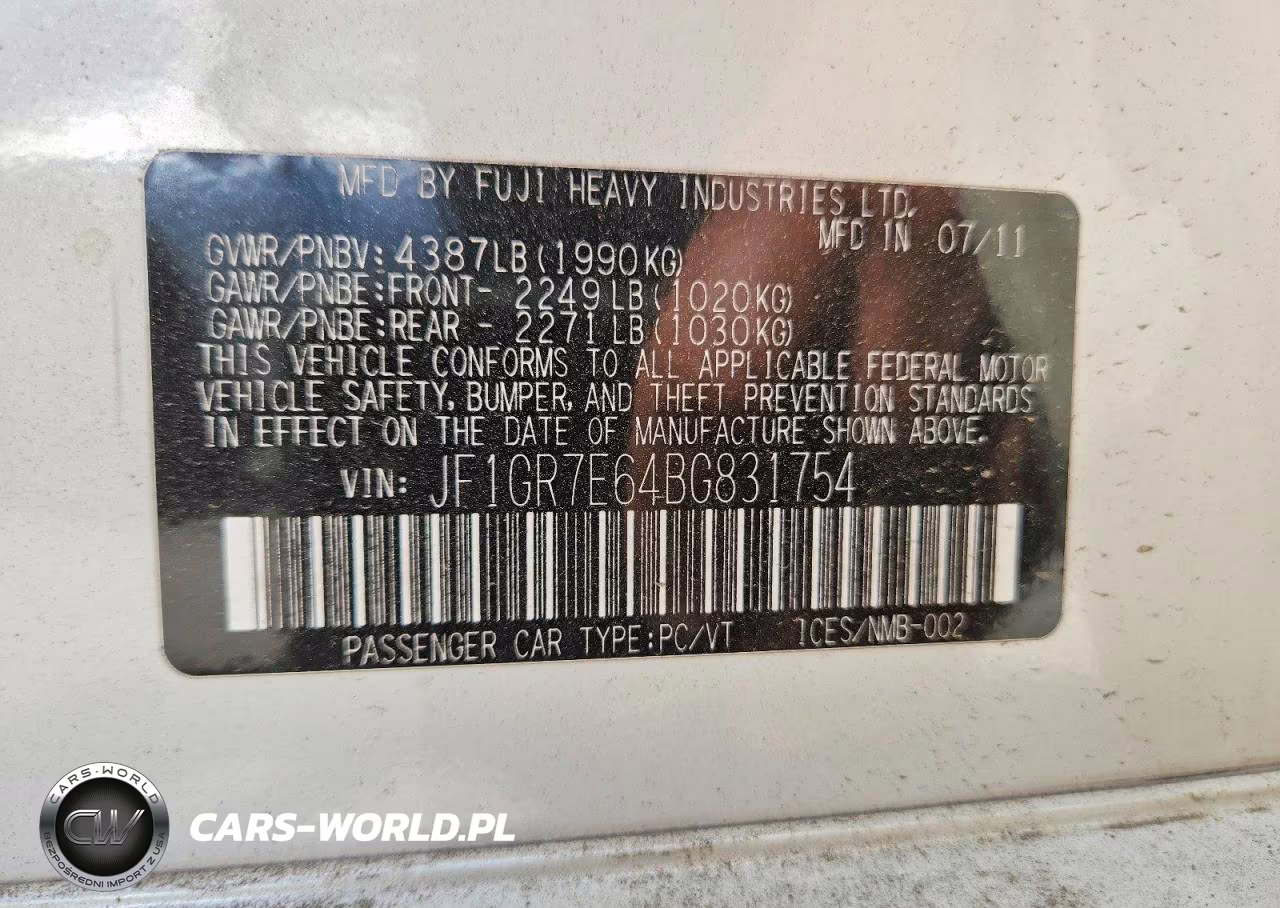 2011 Subaru Impreza Wrx VIN:JF1GR7E64BG831754 - 12