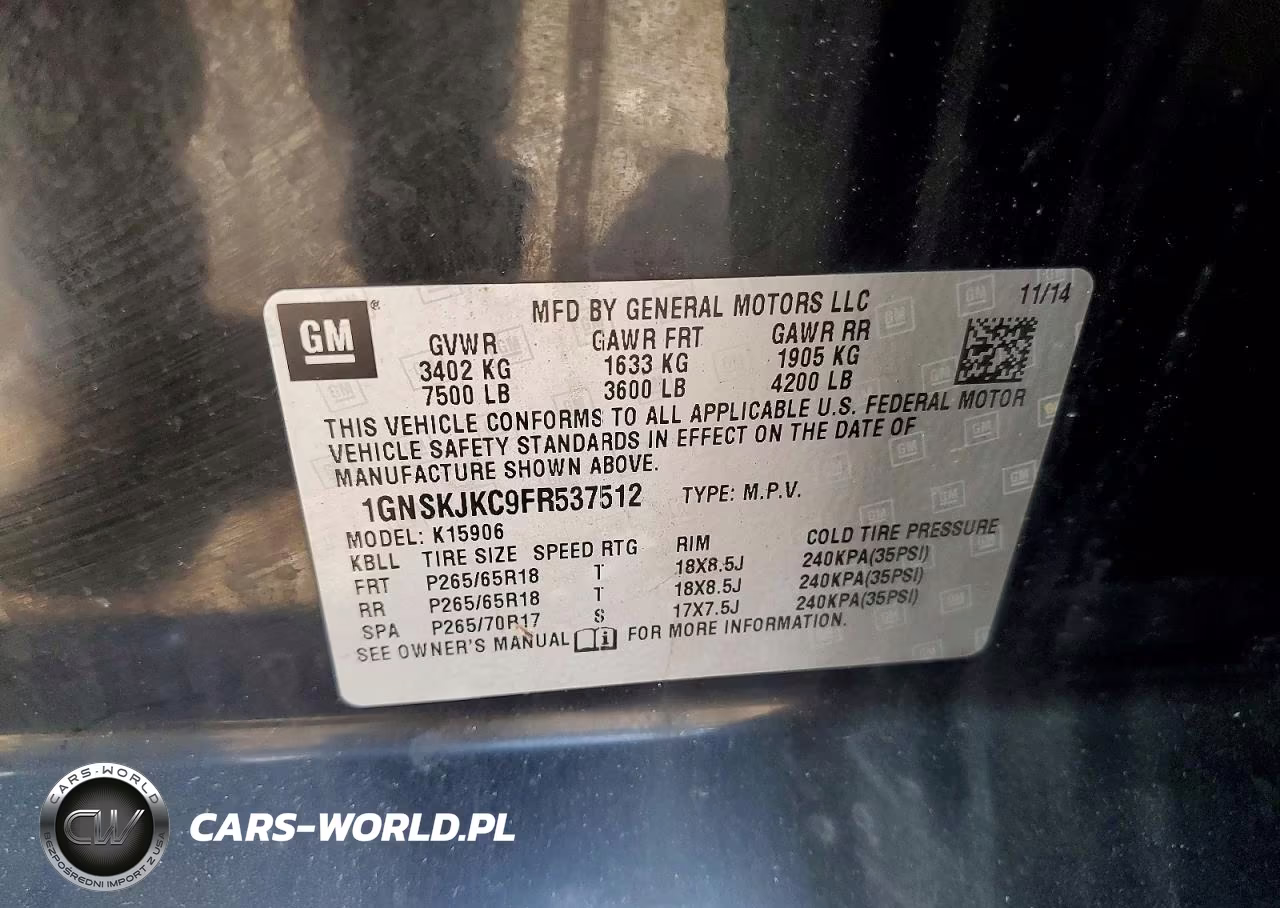 2015 Chevrolet Suburban K1500 Lt VIN:1GNSKJKC9FR537512 - 12