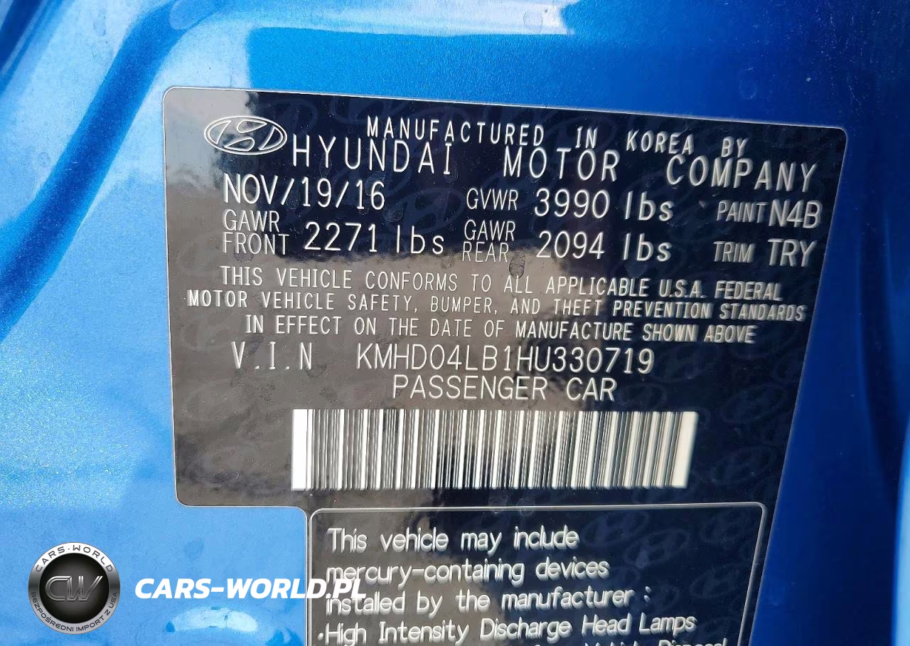 2017 Hyundai Elantra Sport VIN:KMHD04LB1HU330719 - 12