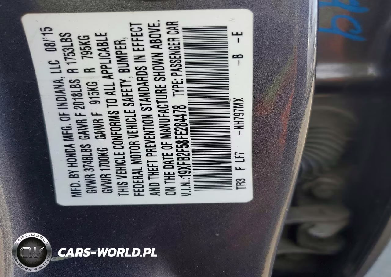 2015 Honda Civic Lx VIN:19XFB2F58FE284478 - 12