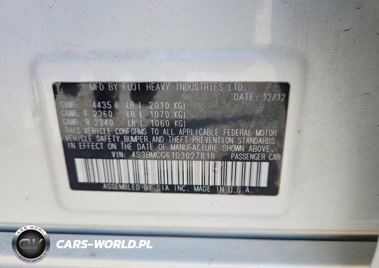 2013 Subaru Legacy 2.5I Premium VIN:4S3BMCG61D3027818 - 12