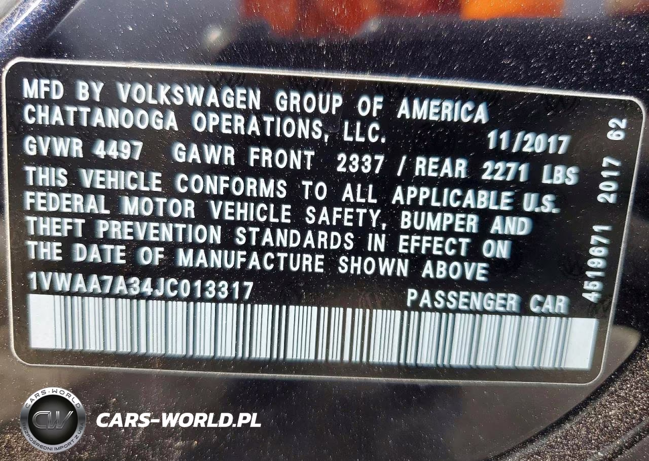 2018 Volkswagen Passat S VIN:1VWAA7A34JC013317 - 12