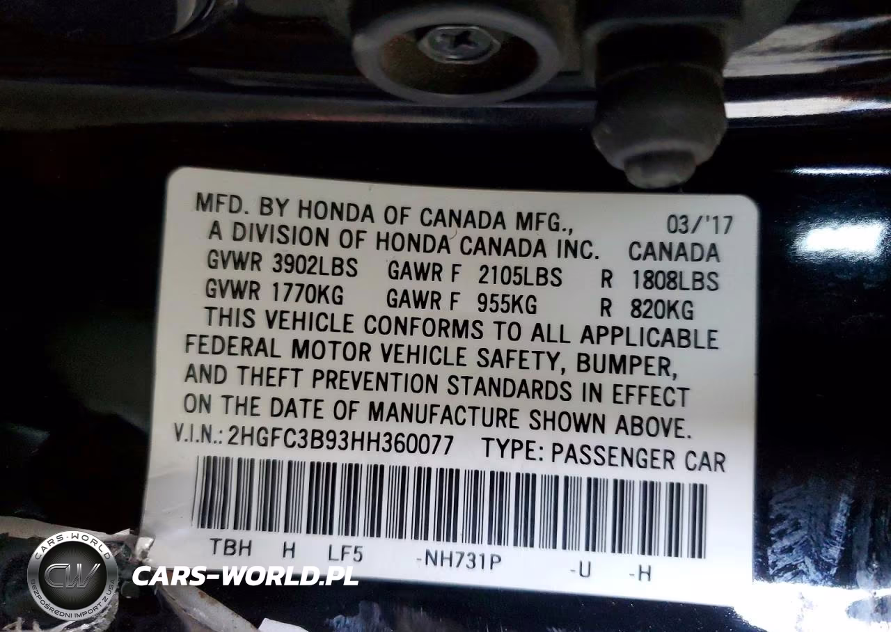 2017 Honda Civic Touring VIN:2HGFC3B93HH360077 - 13