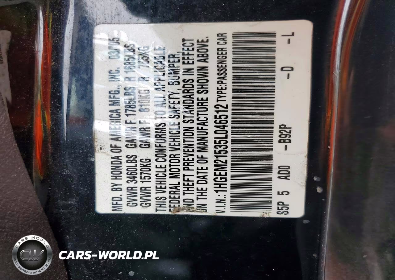 2005 HONDA CIVIC LX VIN:1HGEM21535L046512 - 12