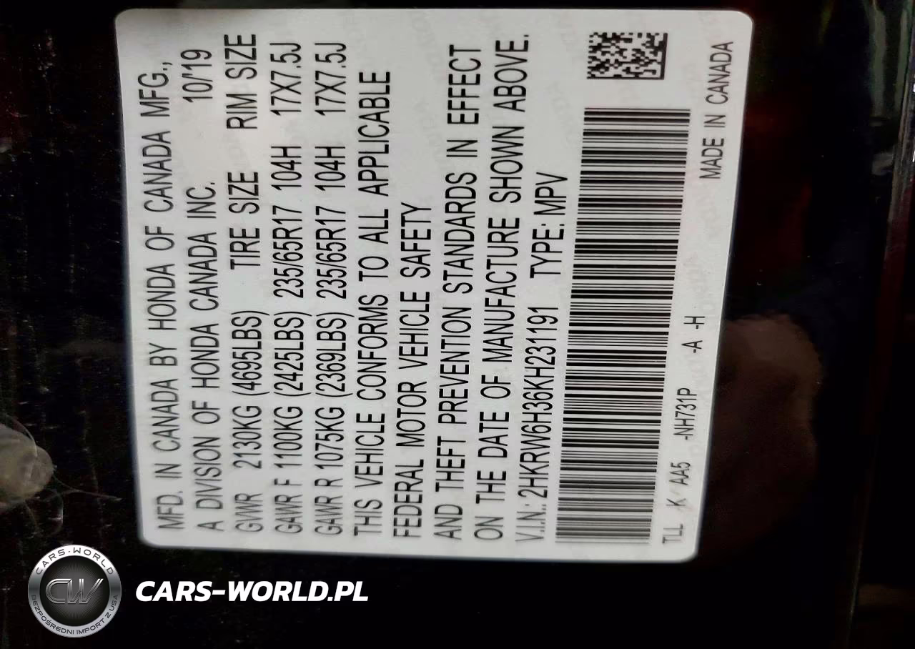 2019 Honda Cr-V Lx VIN:2HKRW6H36KH231191 - 13