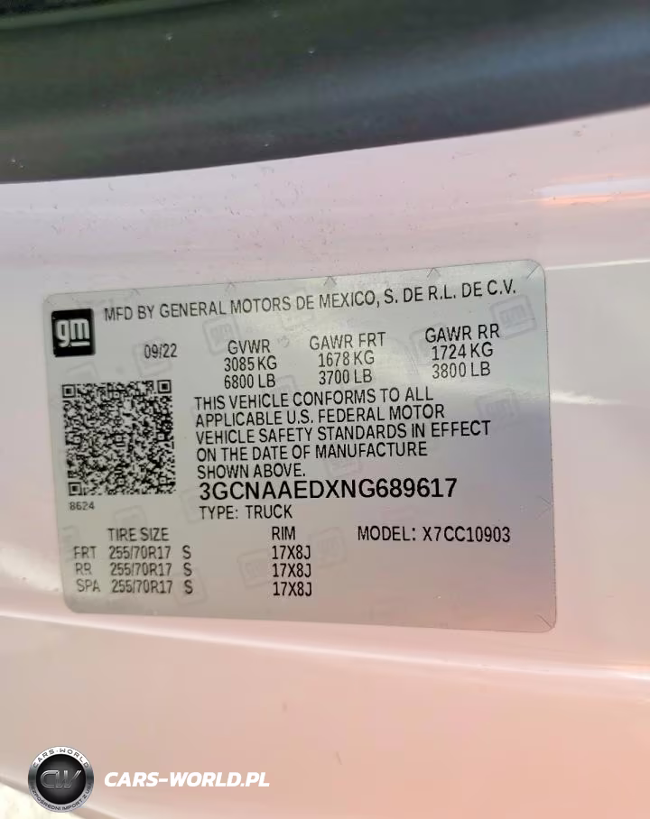 CHEVROLET SILVERADO VIN:3GCNAAEDXNG689617 - 12
