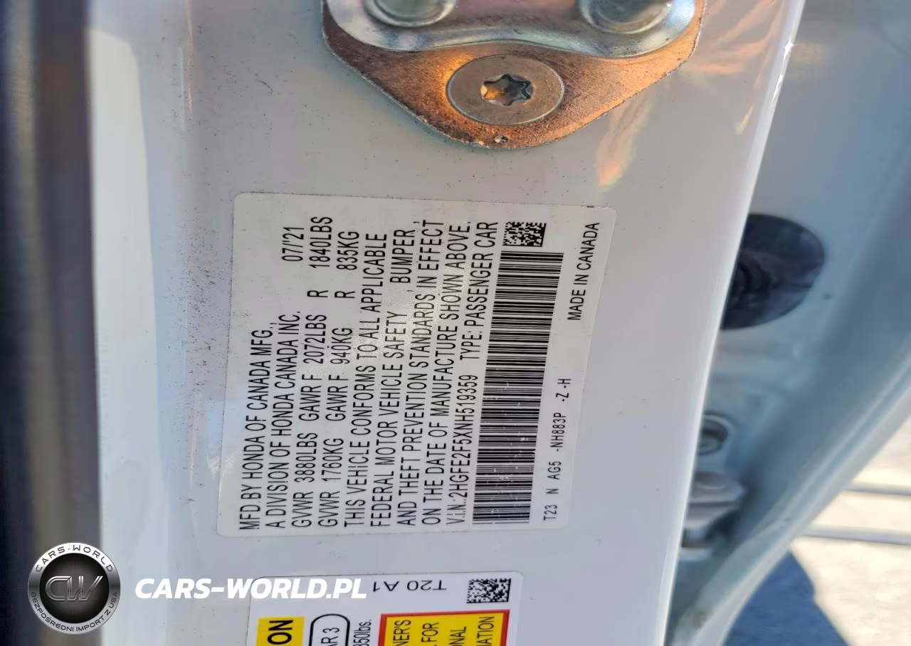 2022 Honda Civic Sport VIN:2HGFE2F5XNH519359 - 12