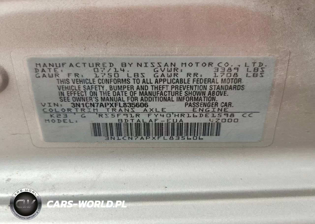 2015 Nissan Versa 1.6 S VIN:3N1CN7APXFL835606 - 12