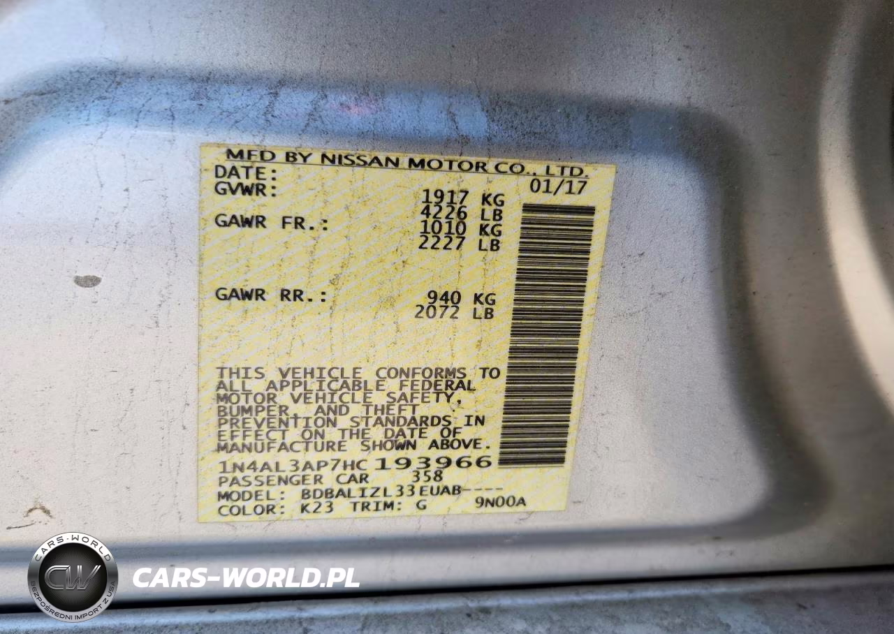 2017 Nissan Altima 2.5 Sv VIN:1N4AL3AP7HC193966 - 12