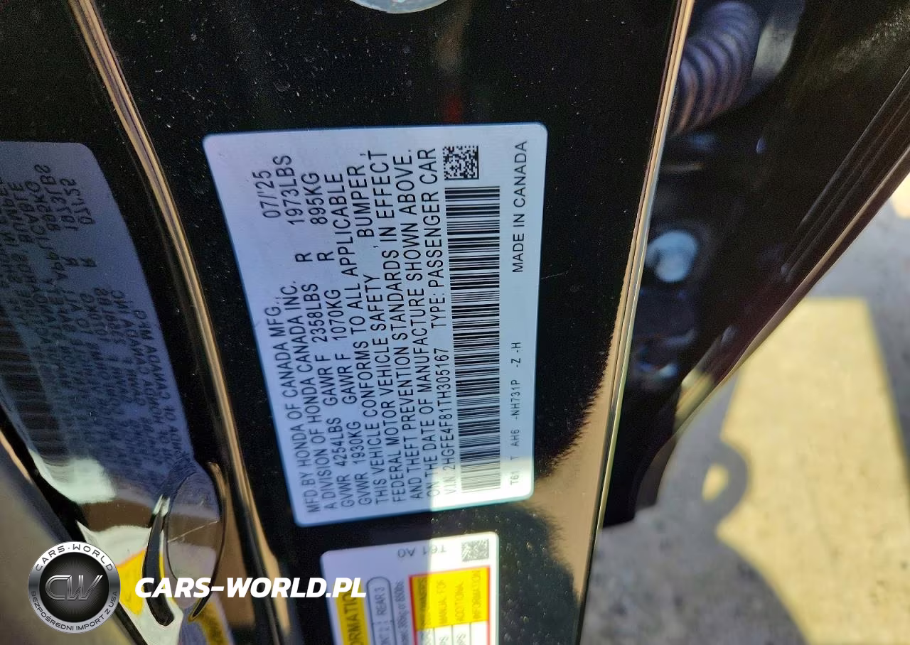 2026 Honda Civic Sport VIN:2HGFE4F81TH305167 - 12