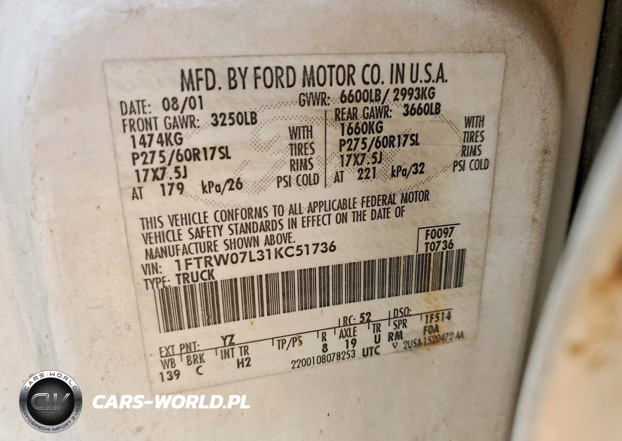 2001 Ford F150 Supercrew VIN:1FTRW07L31KC51736 - 13