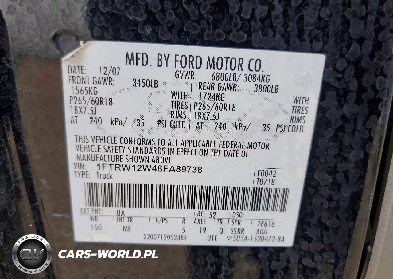 2008 Ford F150 Supercrew VIN:1FTRW12W48FA89738 - 12