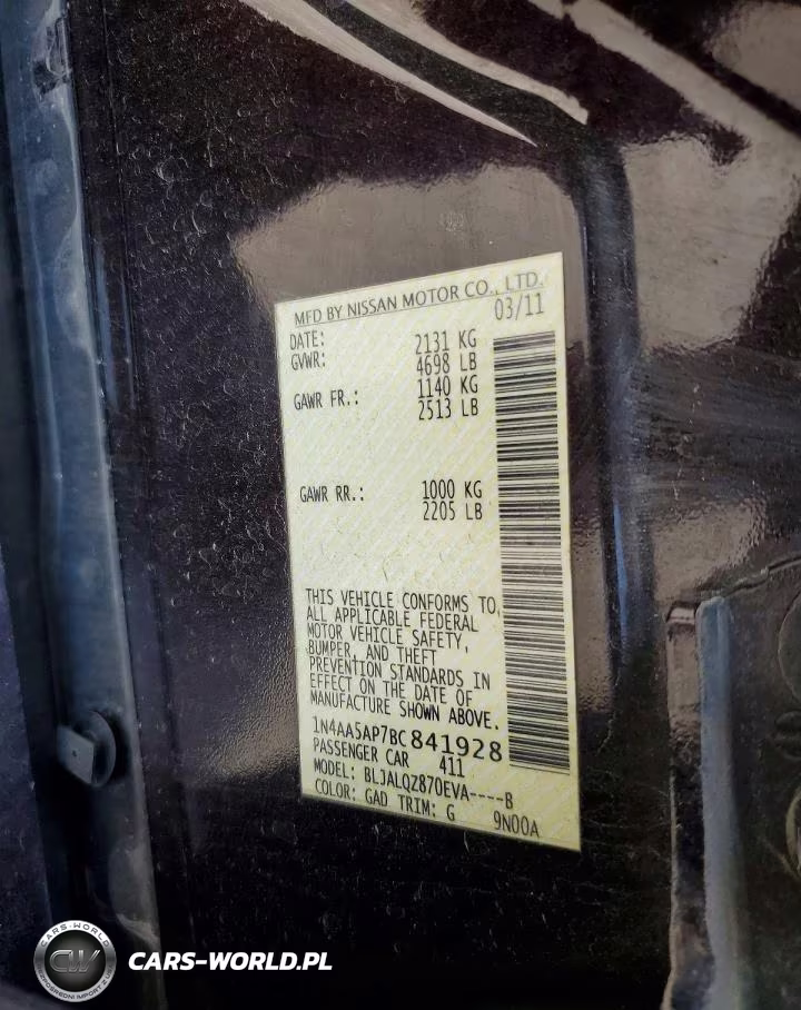 2011 Nissan Maxima 3.5 S VIN:1N4AA5AP7BC841928 - 13