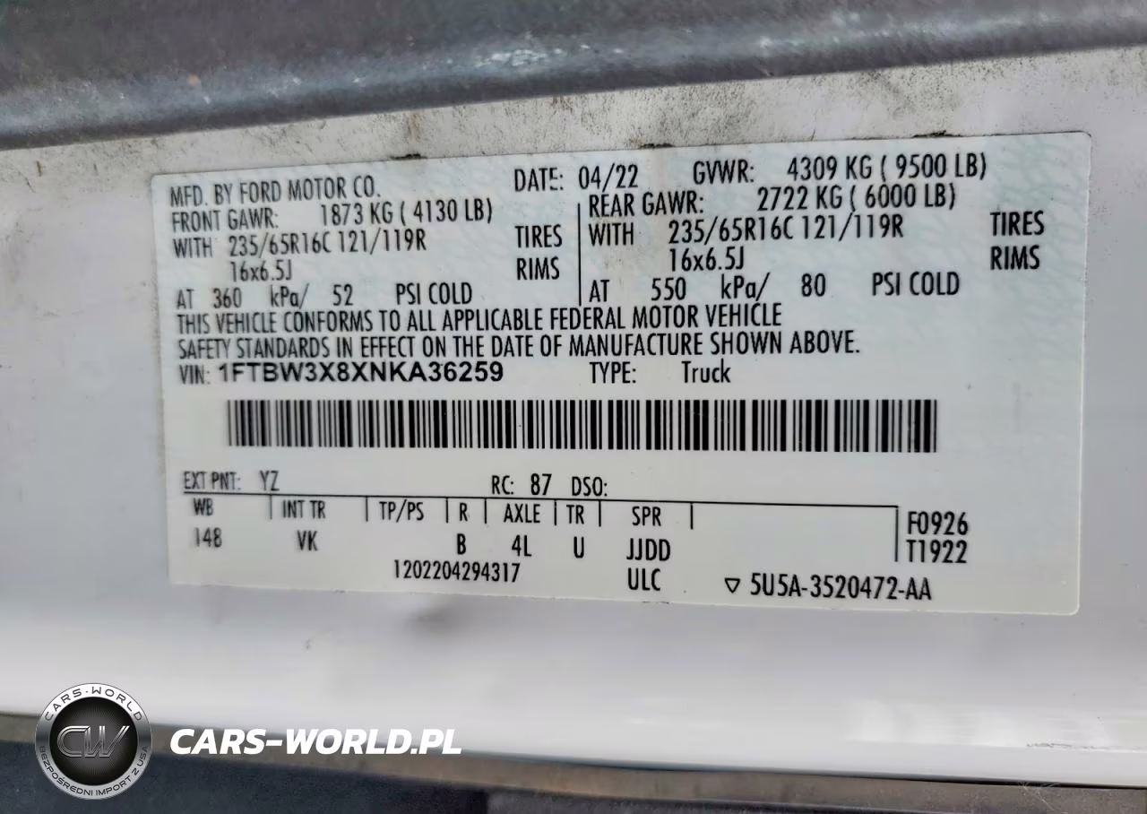 2022 Ford Transit T-350 Delivery Van VIN:1FTBW3X8XNKA36259 - 13