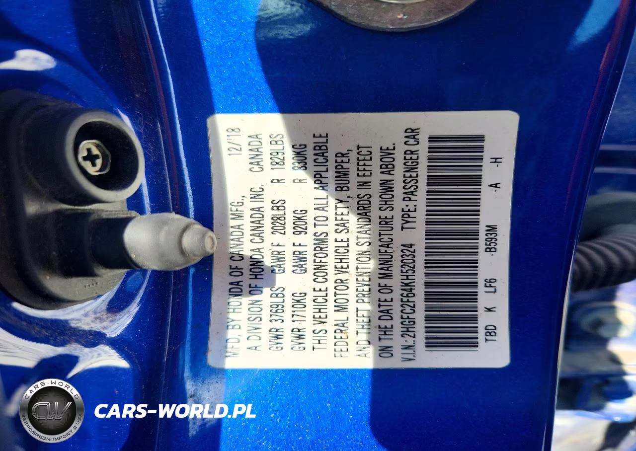 2019 Honda Civic Lx VIN:2HGFC2F64KH520324 - 12