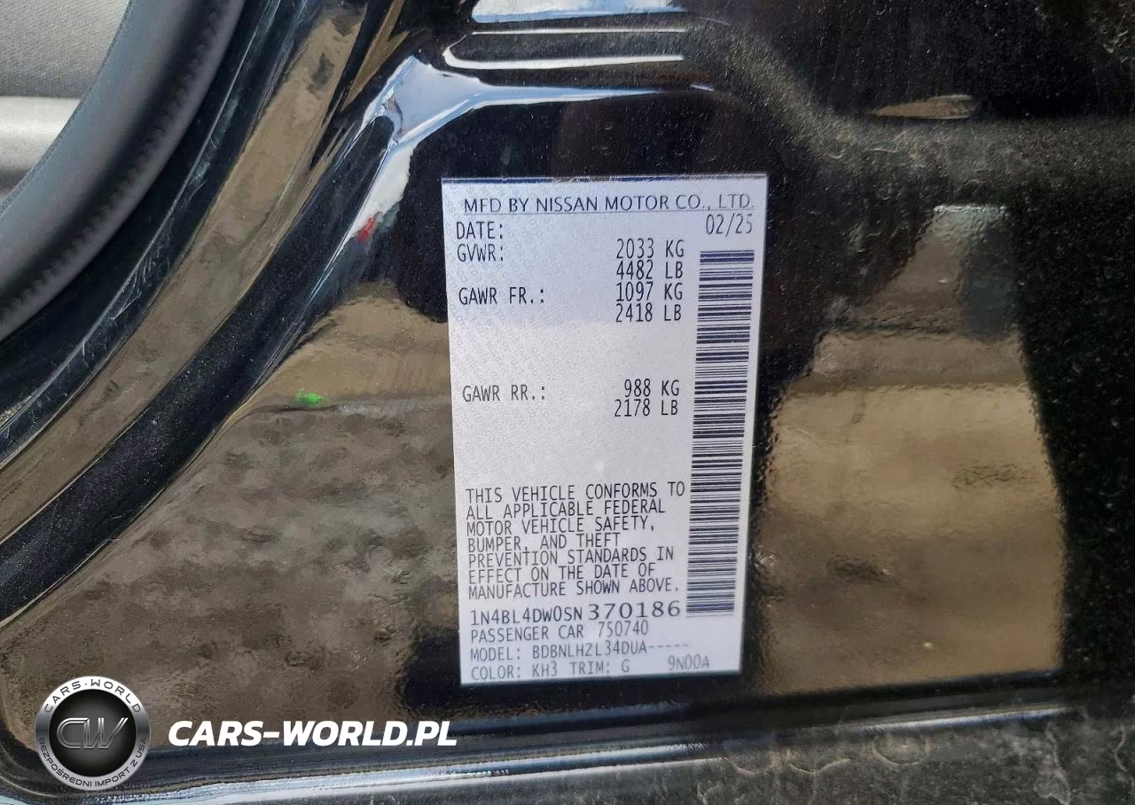 2025 Nissan Altima Sv VIN:1N4BL4DW0SN370186 - 12