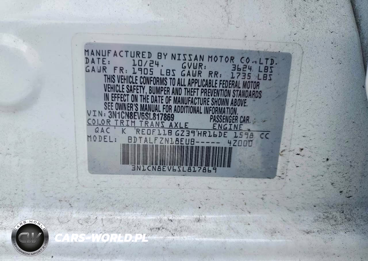 2025 Nissan Versa 1.6 Sv VIN:3N1CN8EV6SL817869 - 12