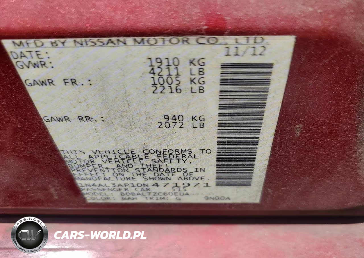 2013 Nissan Altima 2.5 VIN:1N4AL3AP1DN471971 - 12