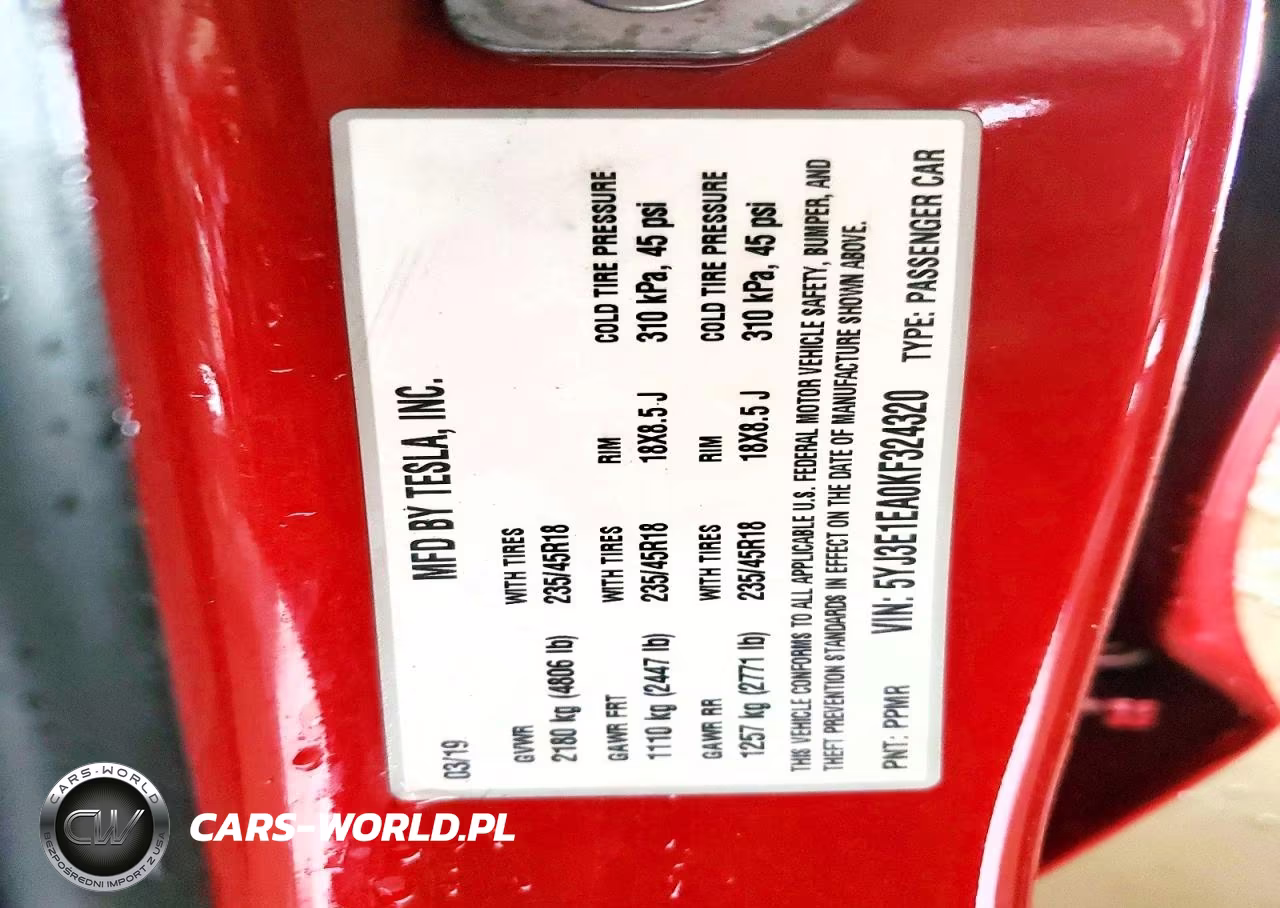 2019 Tesla Model 3 VIN:5YJ3E1EA0KF324320 - 12