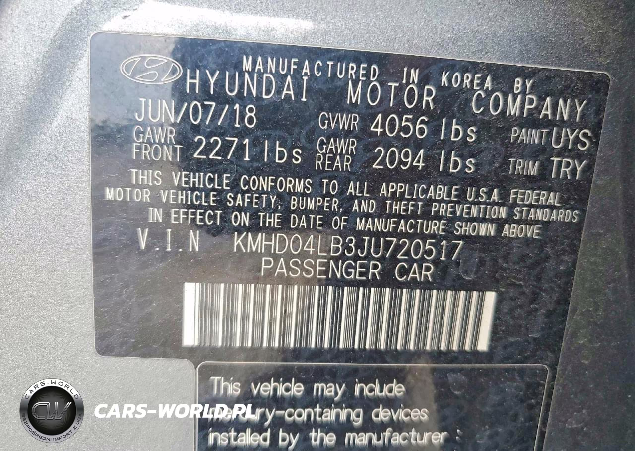 2018 Hyundai Elantra Sport VIN:KMHD04LB3JU720517 - 12