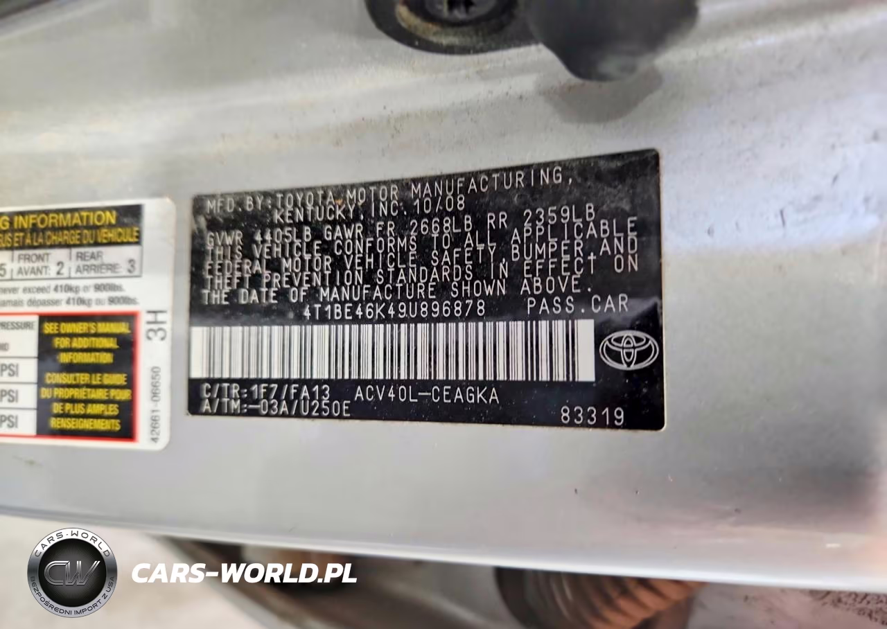 2009 Toyota Camry Xle VIN:4T1BE46K49U896878 - 12