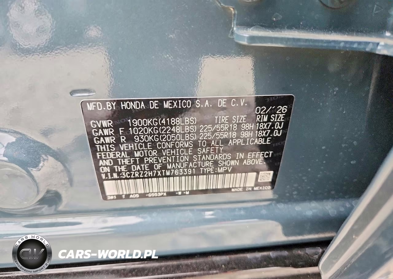 2026 Honda Hr-V Exl VIN:3CZRZ2H7XTM763391 - 13