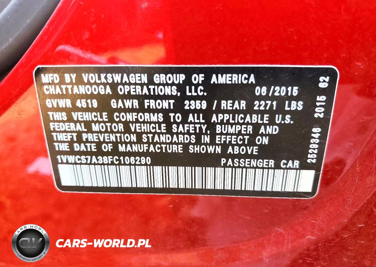 2015 Volkswagen Passat Sel VIN:1VWCS7A38FC106290 - 12