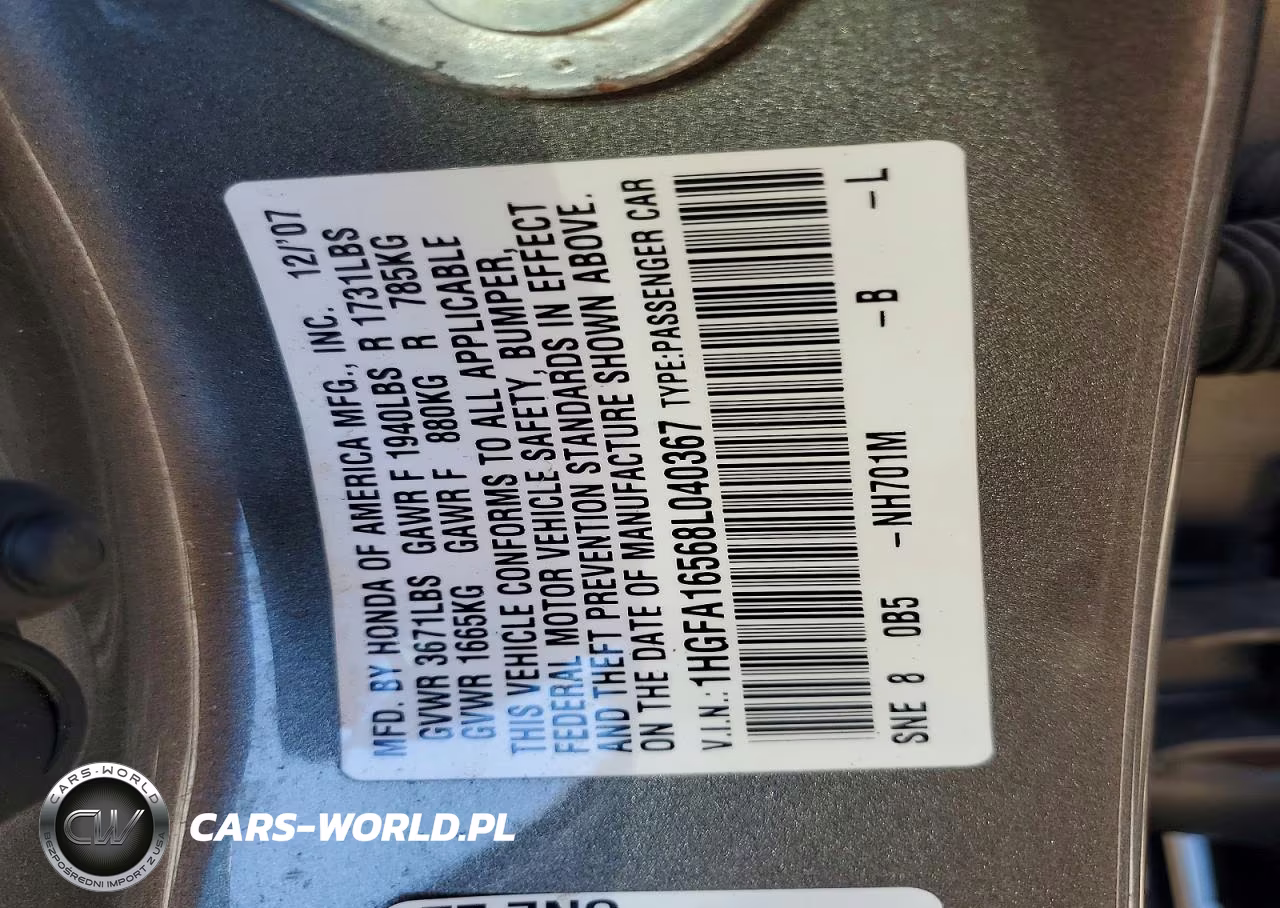 2008 Honda Civic Lx VIN:1HGFA16568L040367 - 12
