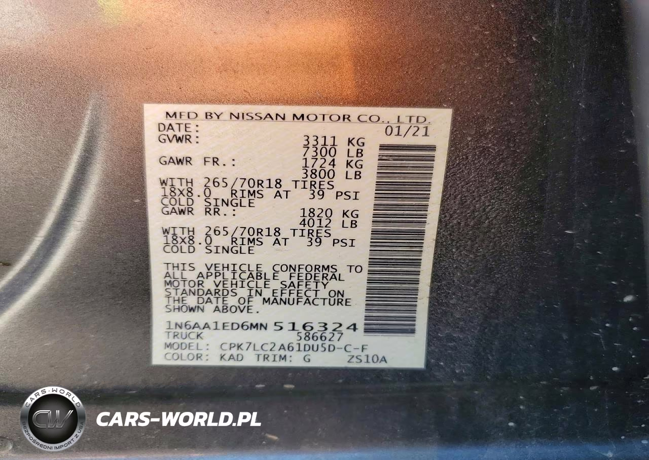 2021 Nissan Titan Sv VIN:1N6AA1ED6MN516324 - 12