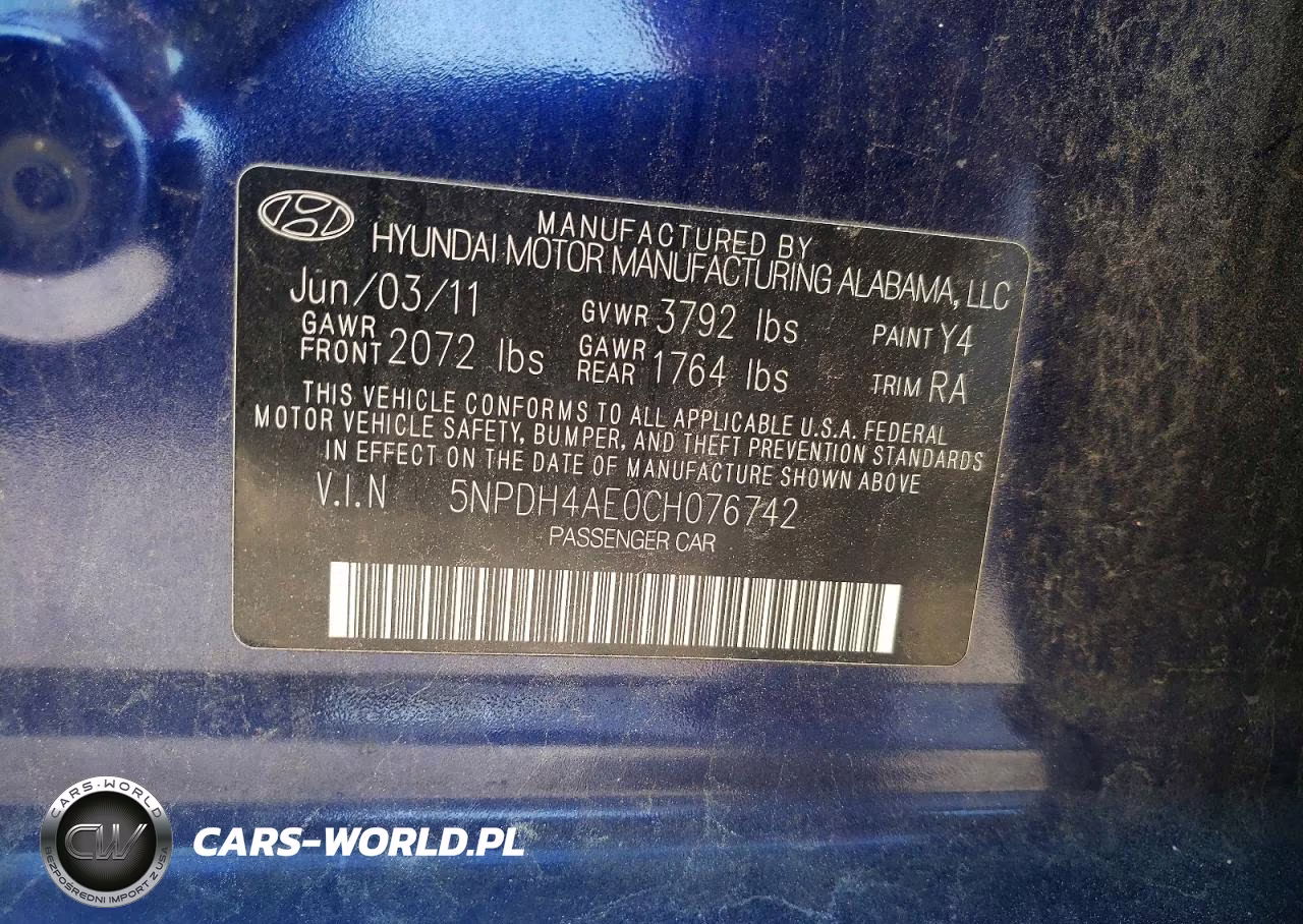 2012 Hyundai Elantra Gls VIN:5NPDH4AE0CH076742 - 13