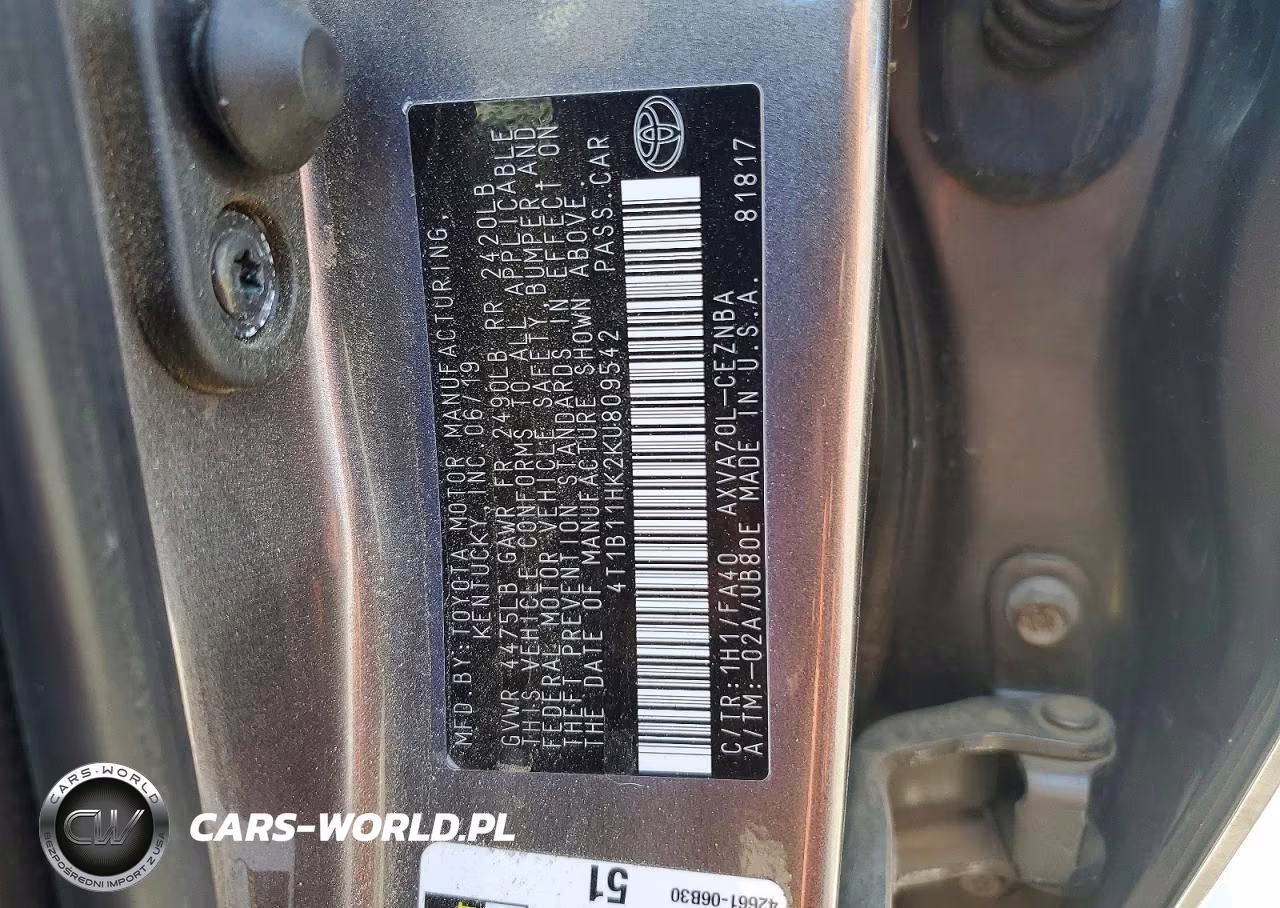 2019 Toyota Camry Le VIN:4T1B11HK2KU809542 - 12