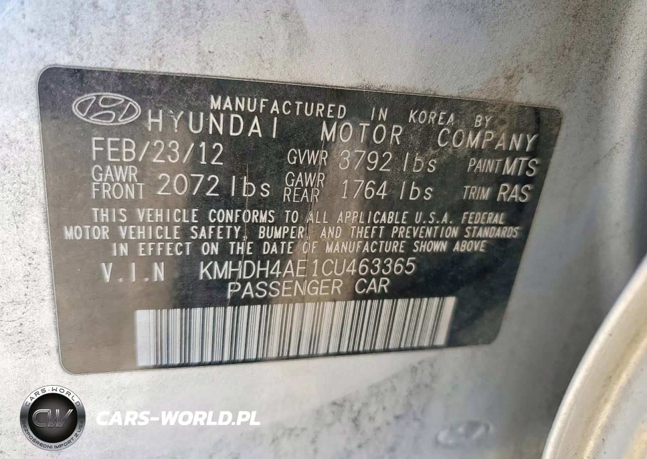 2012 Hyundai Elantra Gls VIN:KMHDH4AE1CU463365 - 12