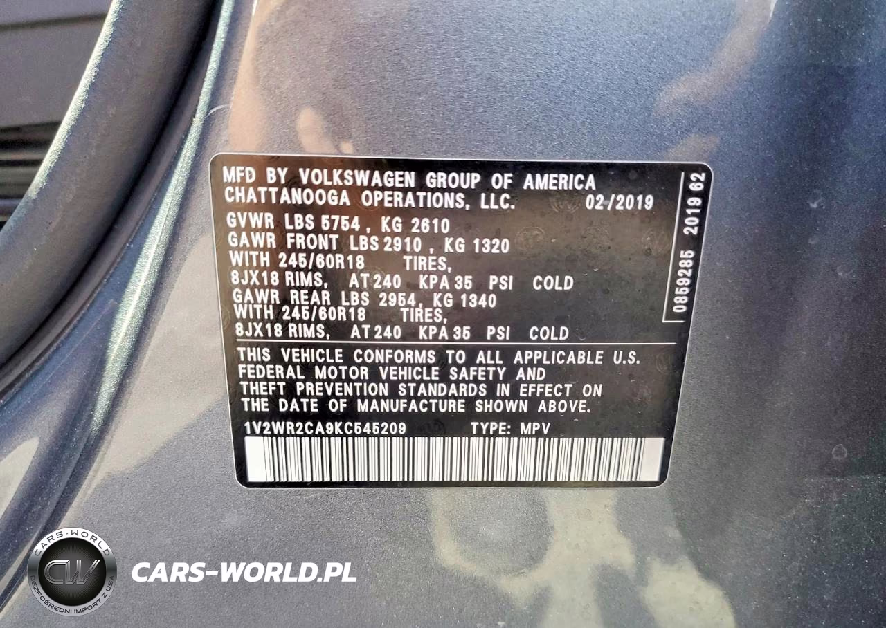 2019 Volkswagen Atlas Se VIN:1V2WR2CA9KC545209 - 13