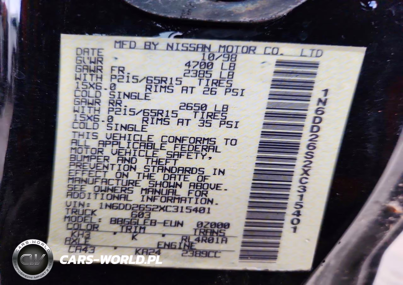 1999 Nissan Frontier Xe VIN:1N6DD26S2XC315401 - 13