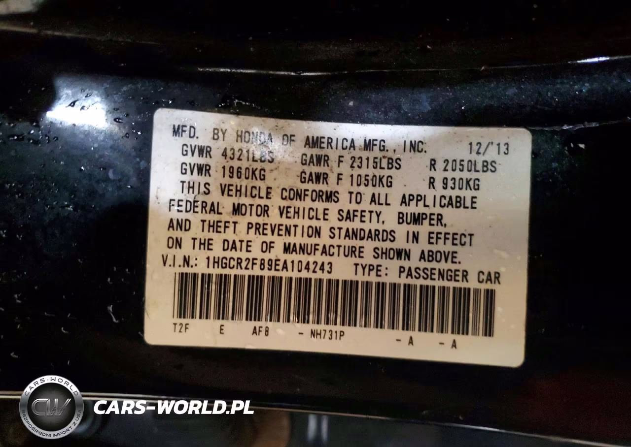 2014 Honda Accord Exl VIN:1HGCR2F89EA104243 - 12