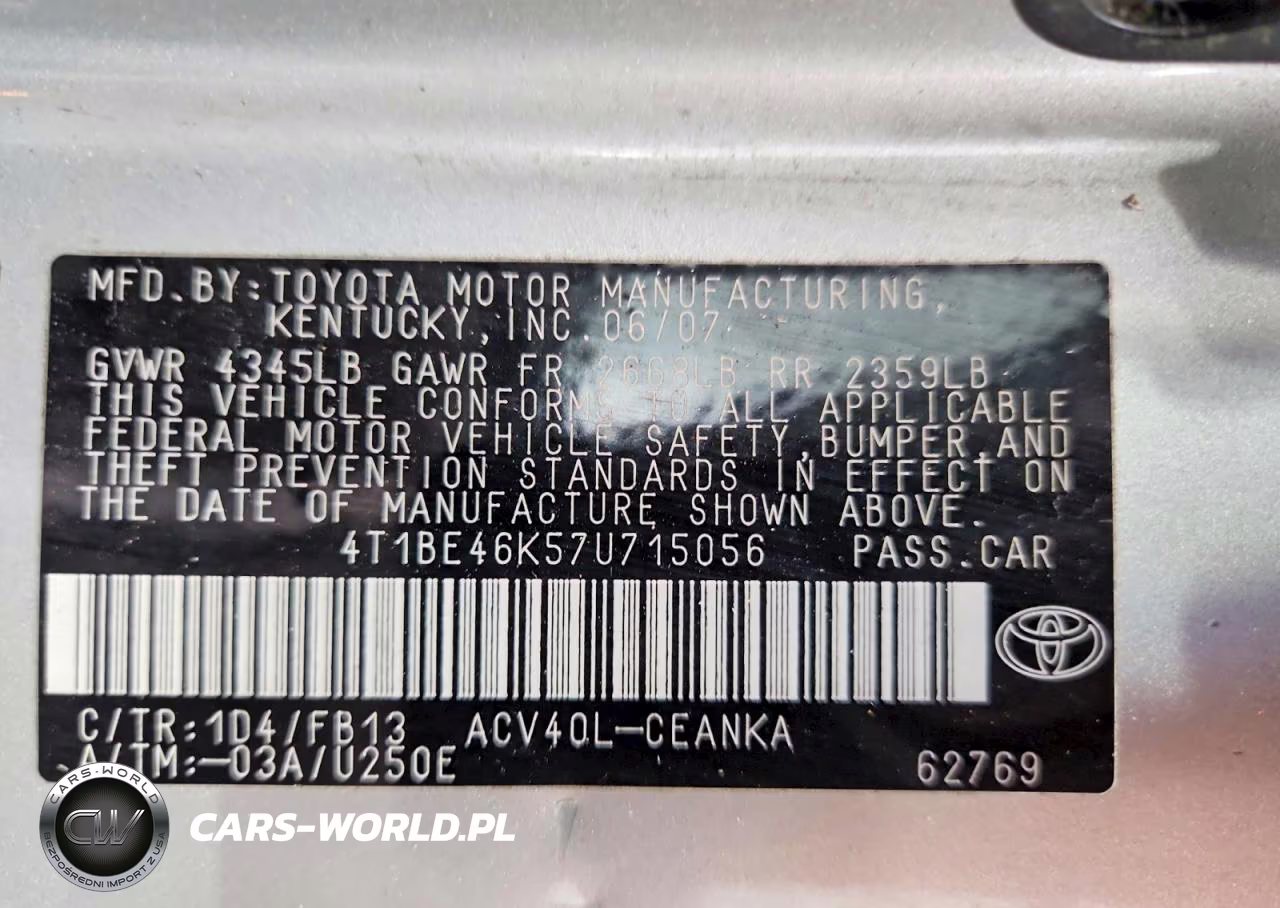 2007 Toyota Camry Le VIN:4T1BE46K57U715056 - 13